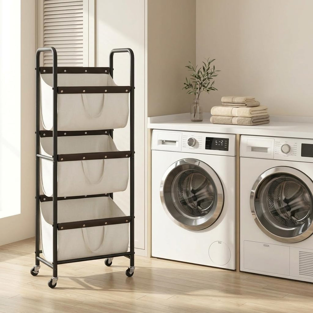 StorageWorks 3 Tier Laundry Hamper Sorter, Rolling Laundry Basket on Wheels