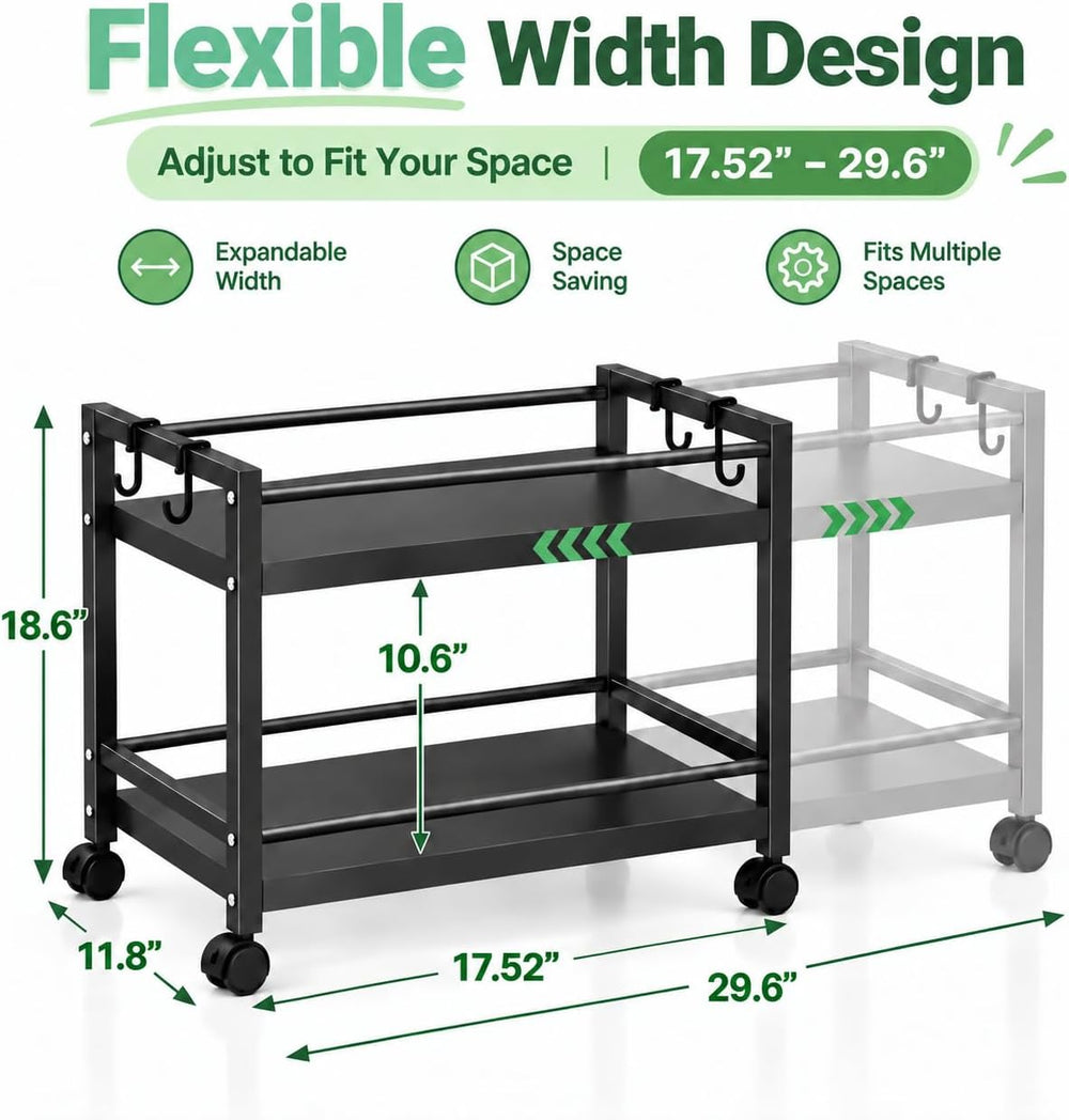 2-Tier Expandable Rolling Pantry Cart, Pantry Floor Organizers and Storage