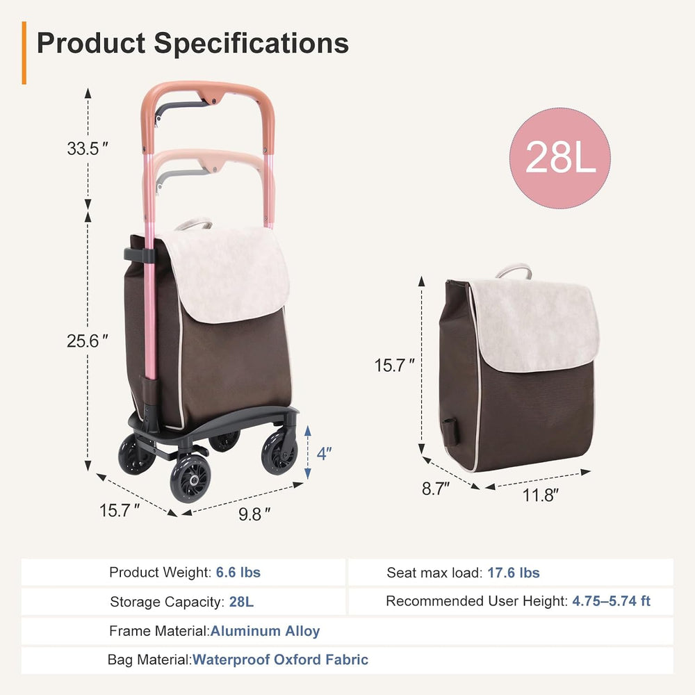 Side-Push Shopping Cart for Seniors, Lightweight 6.6lb Aluminum Grocery Troll...