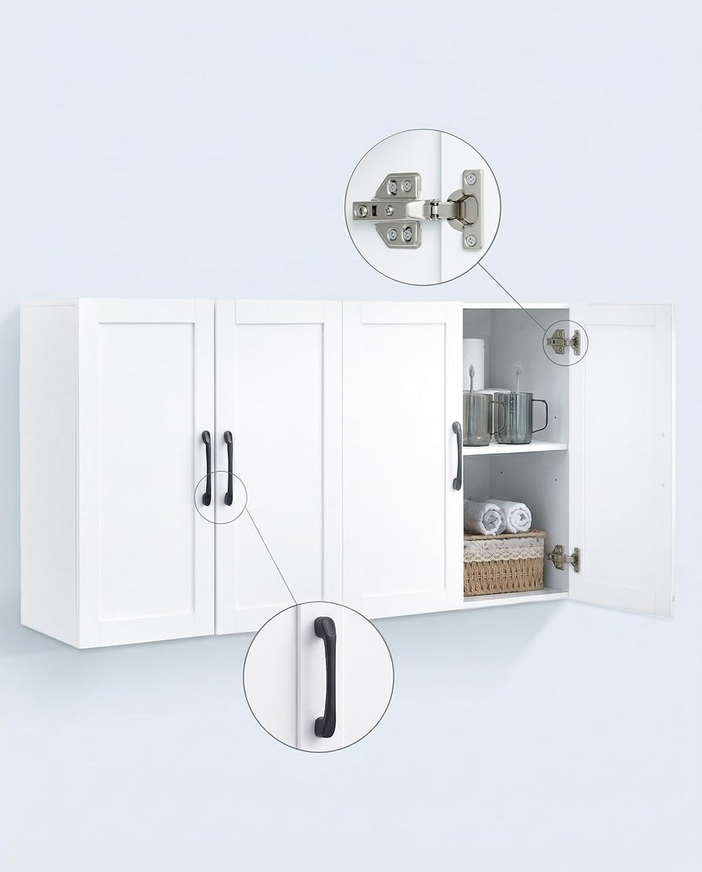 Wall Mounted Cabinet, Laundry Cabinet, 4 Doors, Adjustable Shelves, White