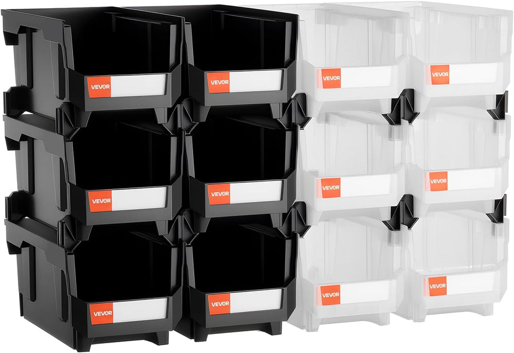 VEVOR Plastic Stackable Storage Bins, 14.8 x 8.5 x 7.1 inch (12 Pack), Plasti...