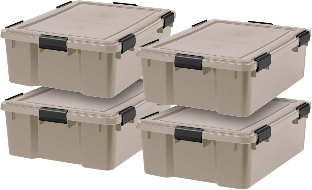 IRIS USA 4-Pack 41 Qt Storage Bins with Gasket Lids, Tan