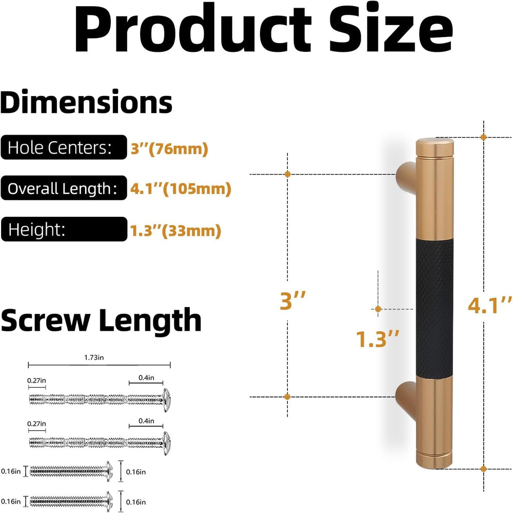 10 Pack Matte Black and Champagne Bronze Cabinet Pulls knurled 3 Inch Hole Ce...