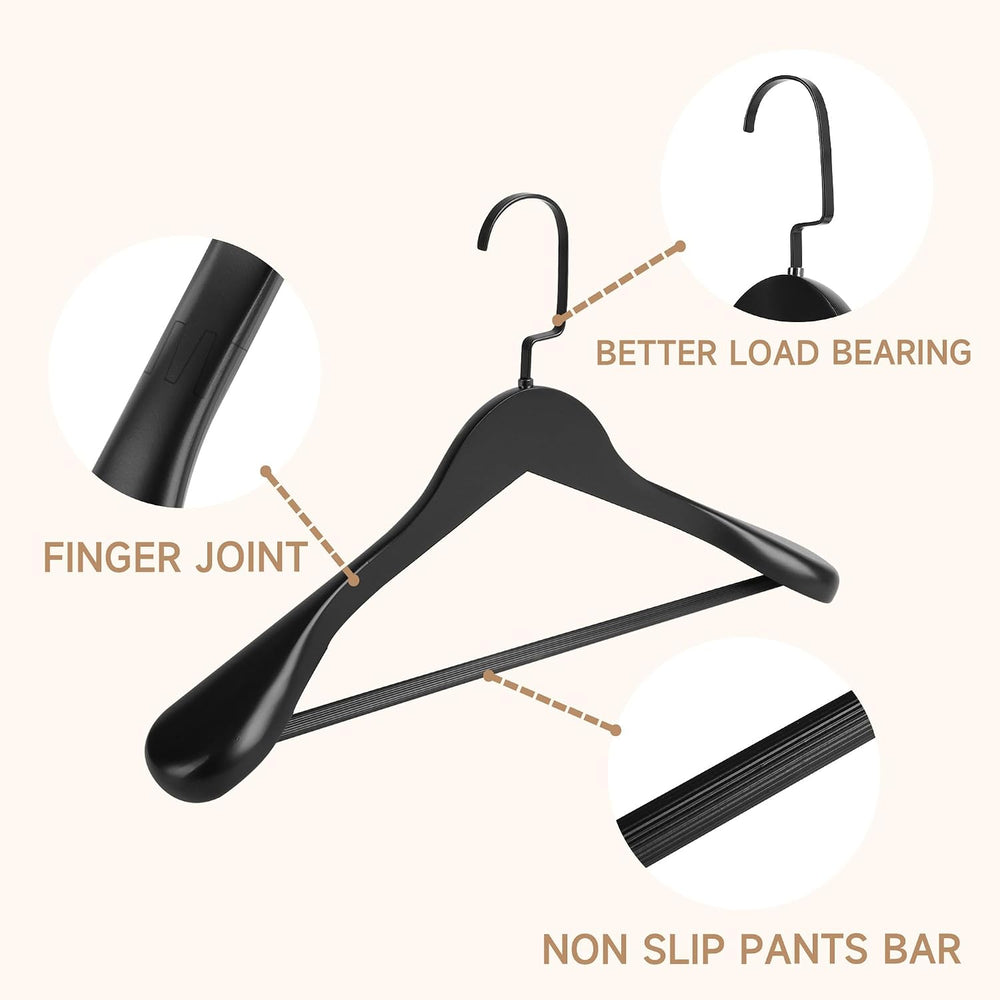 Wooden Suit Hangers with Non Slip Pants Bar, Black, 12-Pack, 17.5"