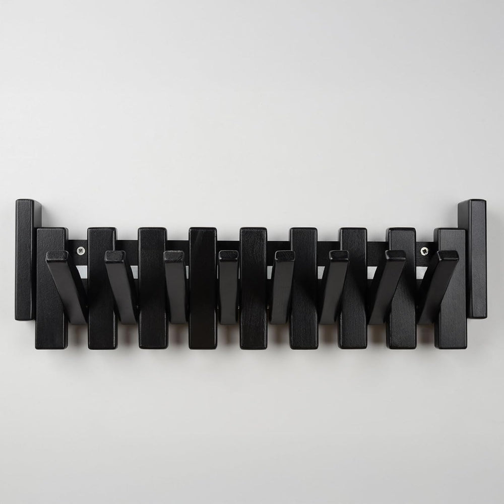 Beech Piano Key Coat Rack with 8 Flip Hooks, Black