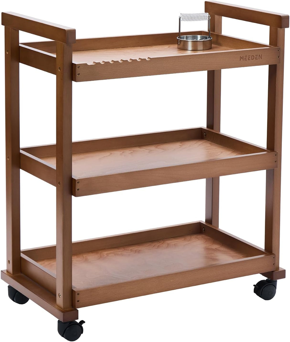 MEEDEN Rolling Art Supply Cart: Solid Beech Wood 3-Tier Storage Trolley