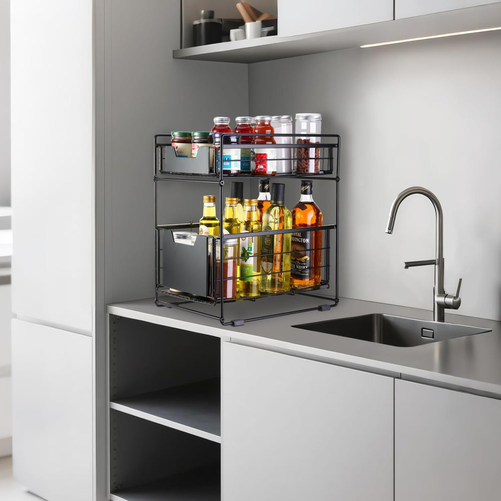 2 Tier Under Sink Organizer,Slide Out Kitchen Cabinet Organizer,Pull Out Pant...
