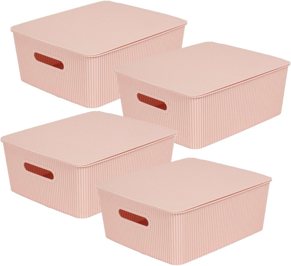 Glad Storage Baskets with Lids - Set of 4 Stackable Plastic Boxes with Handle...