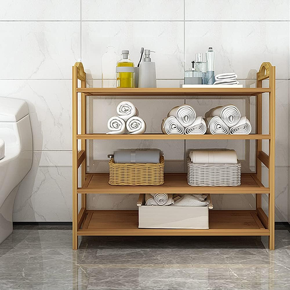 4 Tier Bamboo Shoe Rack,Shoe Organizer Free Standing Entryway Shoe Tower Shel...