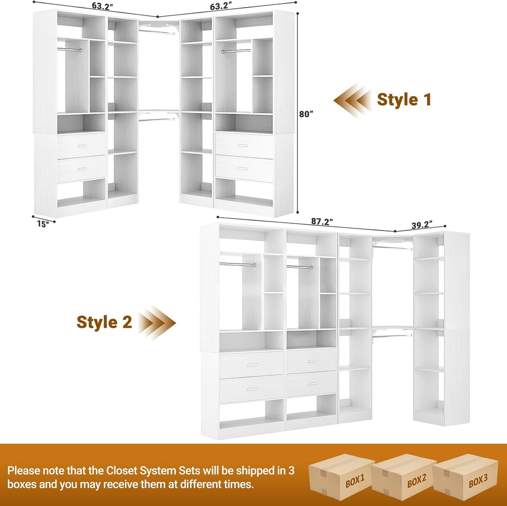 Besiost Corner Closet System with 3 Sets, 87.2" Closet Organizer System