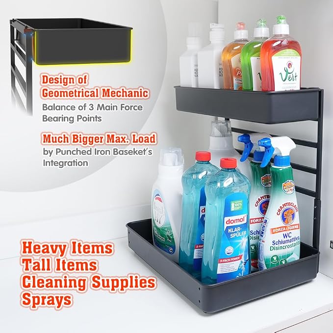 EVERIE Height Adjustable 2 Tier Metal Pull Out Slide Shelf Organizer