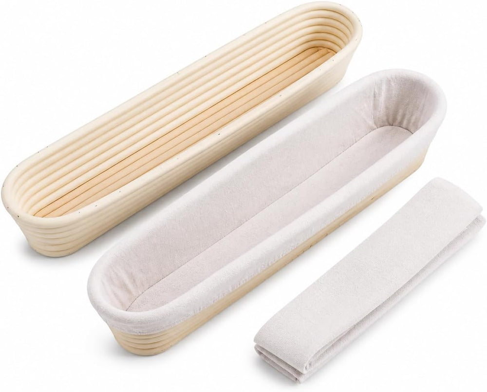 i-lan 2-Pack 22" Rattan Baguette Proofing Baskets for Sourdough Bread