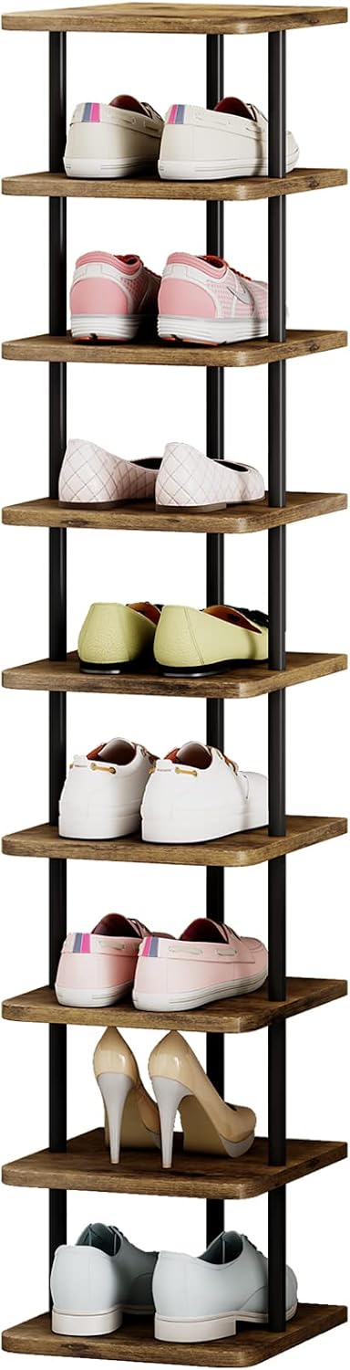 AZERPIAN Shoe Rack Storage Vertical Narrow Shoe Organizer Shelf 9 Tier