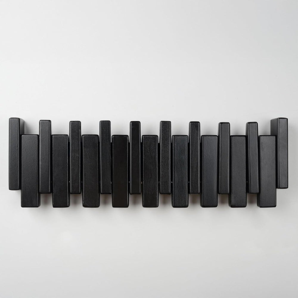 Beech Piano Key Coat Rack with 8 Flip Hooks, Black