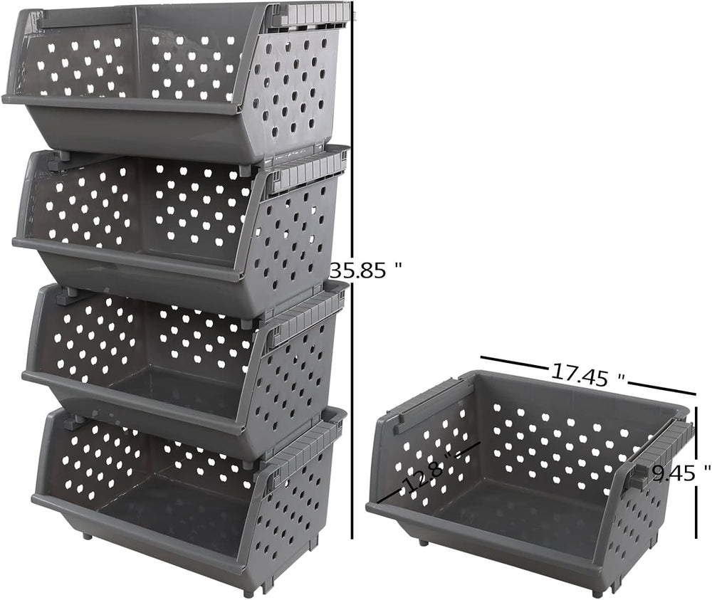 Zopnny Stackable Storage Baskets, 4-Tier Plastic Stacking Bins Open Front