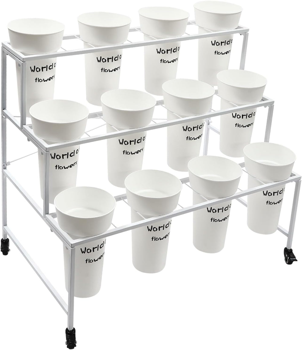 3-Tier Plant Stand Shelf with 12 Buckets, Flower Display Stand, Organizer, We...