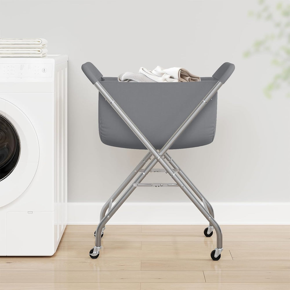 ELYKEN Laundry Basket with Wheels, Collapsible Laundry Hamper, Gray