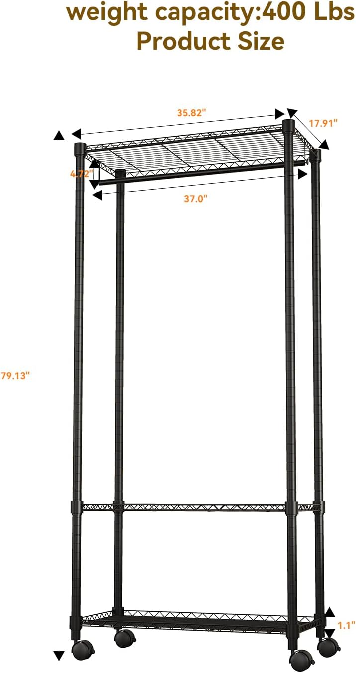 Moogiitools Heavy Duty Rolling Garment Rack 3 Tiers Adjustable with 25mm thic...