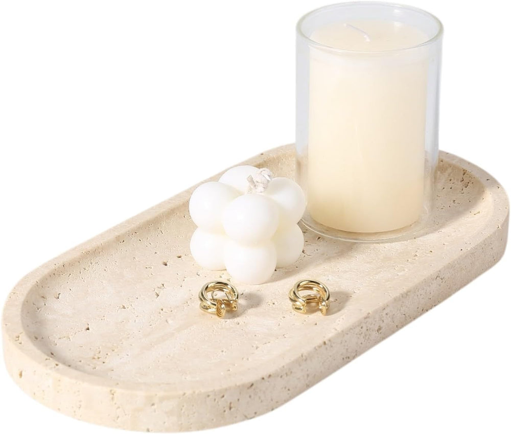 Natural Marble Tray for Bathroom Counter, 10" x 5" Travertine Marbl...