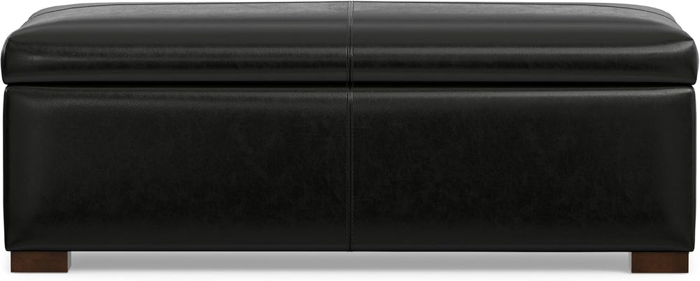 SIMPLIHOME Gabbie 48" Wide Vegan Leather Storage Ottoman in Midnight Black