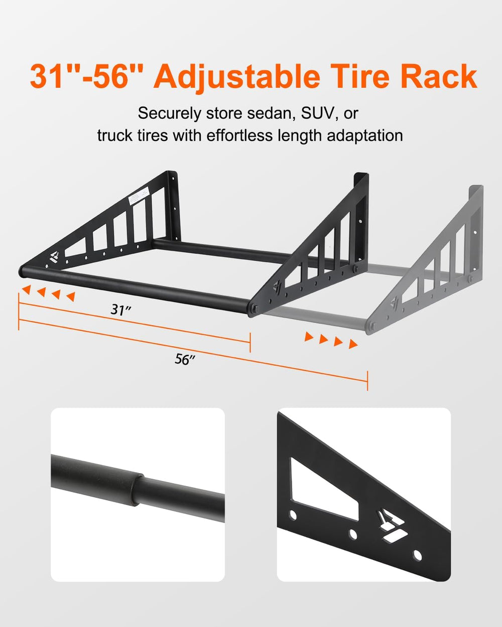 JY PERFORMANCE Adjustable Wall Mounted Tire Rack, Fits 31"-56" Wide
