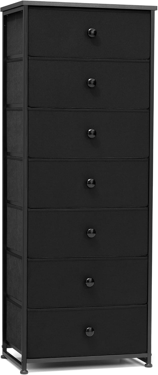 Fabric Dresser for Bedroom, 7-Drawer Tall Vertical Storage Tower (Black)