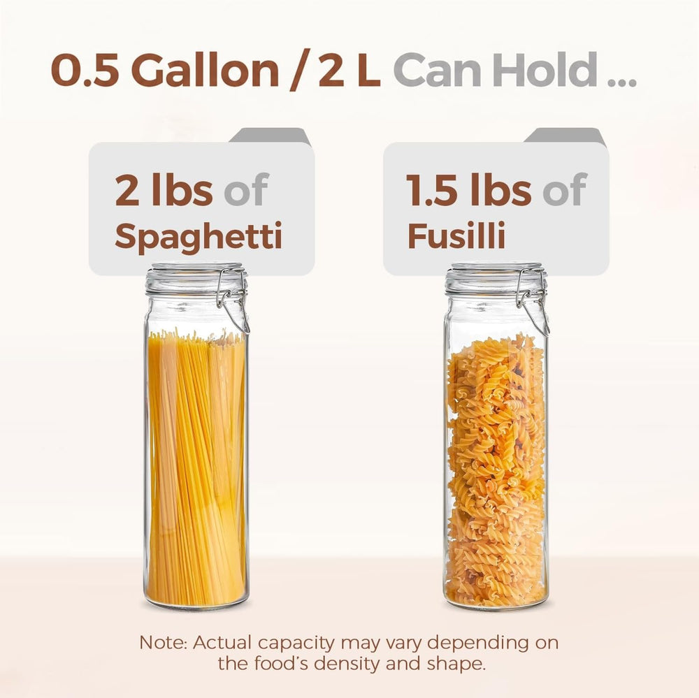 ComSaf Tall Glass Pasta Containers with Airtight Lids 68 oz 3 Pack Canister