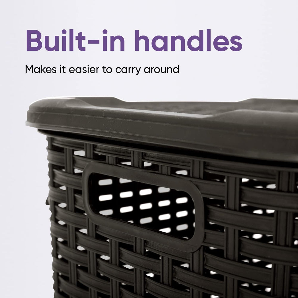 Superio Laundry Hamper with Lid 60 Liter Brown (2 Pack) Plastic Wicker Large ...