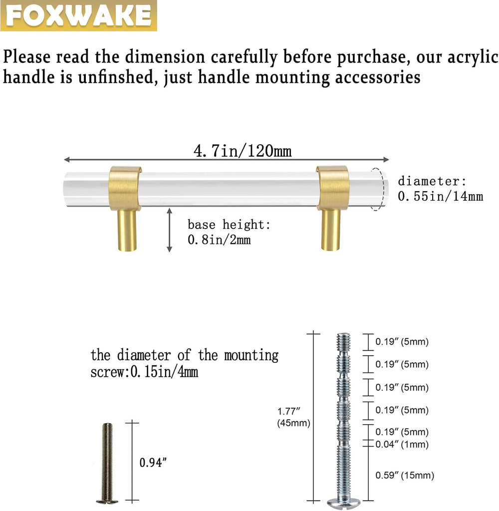 Adjustable Acrylic and Brass Cabinet Pulls Center to Center 4Set Modern Gold ...