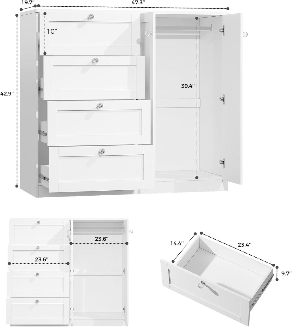 VOWNER 43''H Armoire Wardrobe Closet with 4 Drawers and 2 Doors