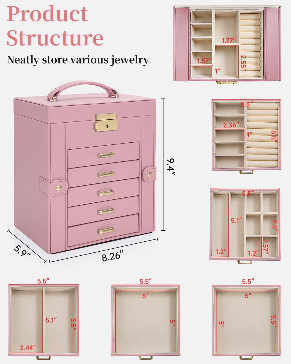 TORIBIO Large Jewelry Box for Women, Leather Jewelry Organizer with Mirror &a...