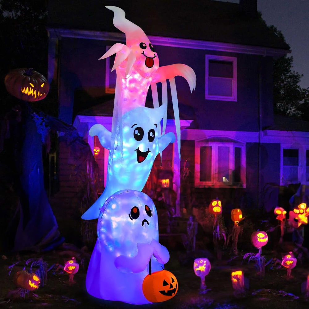 GOOSH 9.8 FT High Halloween Inflatable Overlap Ghost Outdoor Decorations Blow...