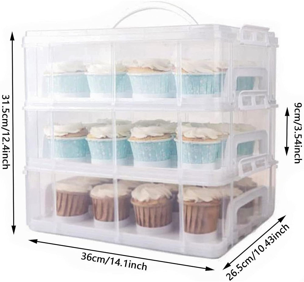 3 Tier Cupcake Carrier with Lid,Holds 36 Cupcakes or 3 Large Cakes Food Trans...