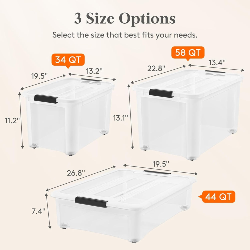 Lifewit 34 Qt Clear Storage Bins with Lids, 6 Pcs