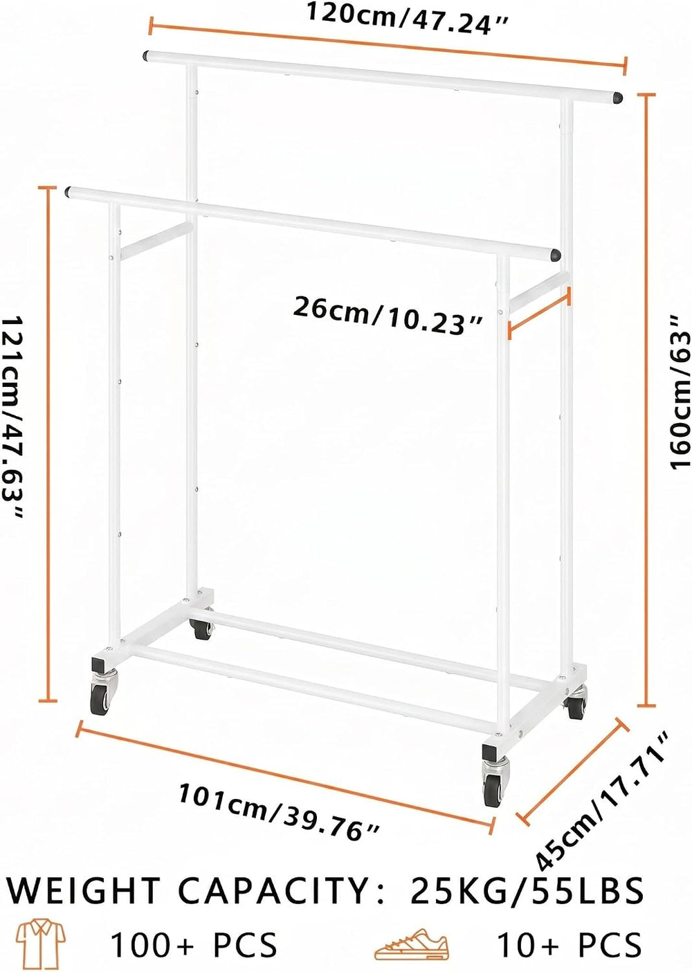 Calmootey Rolling Garment Rack, Sturdy Clothes Organizer for Bedroom