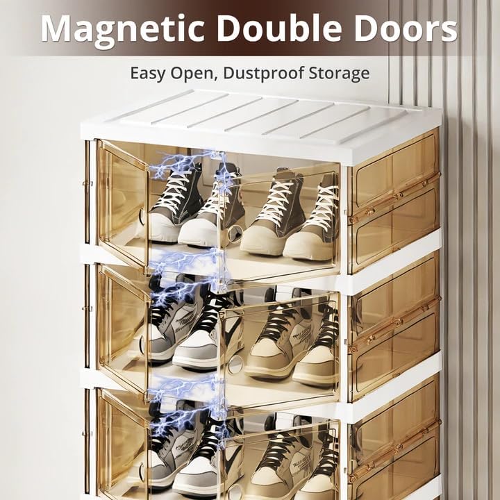 Foldable Shoe Cabinet, 9-Tier Rolling Rack with Magnetic Doors, 18 Pairs