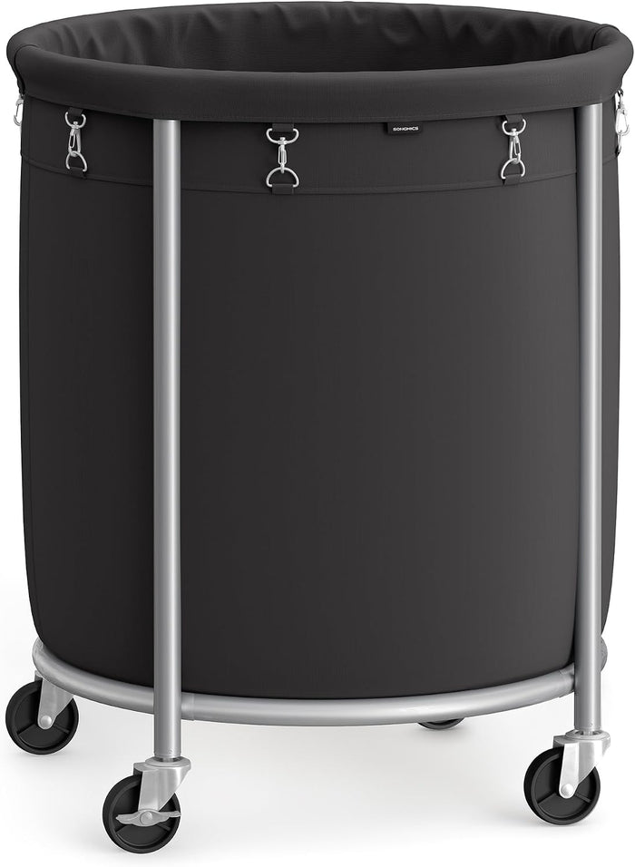 SONGMICS Laundry Basket with Wheels,190L, Steel Frame, Removable Bag