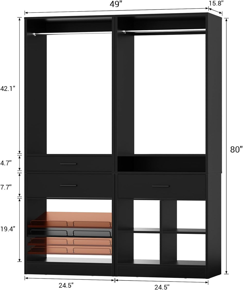 Unikito 50" W x 80" H Closet Organizer Storage System with 2 Hangin...