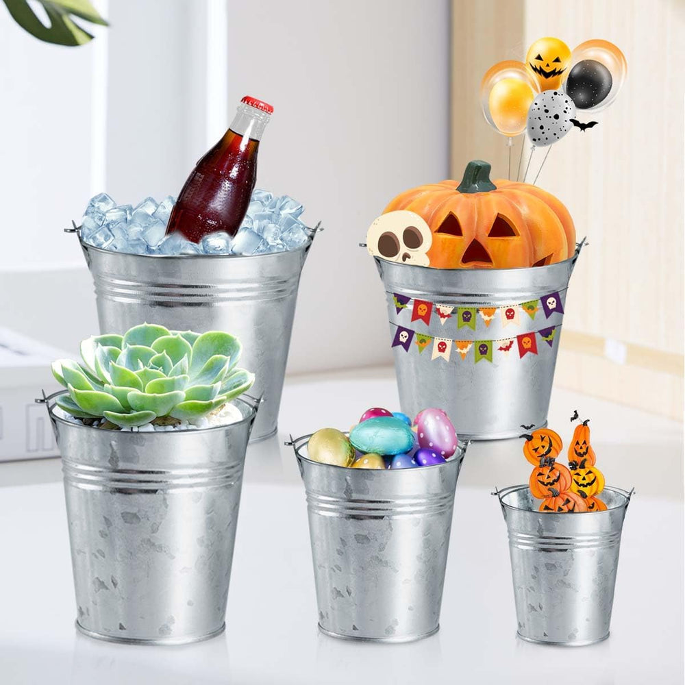 OBTANIM 8 Pack Galvanized Metal Buckets with Handle Ice Pails for Plants, Suc...