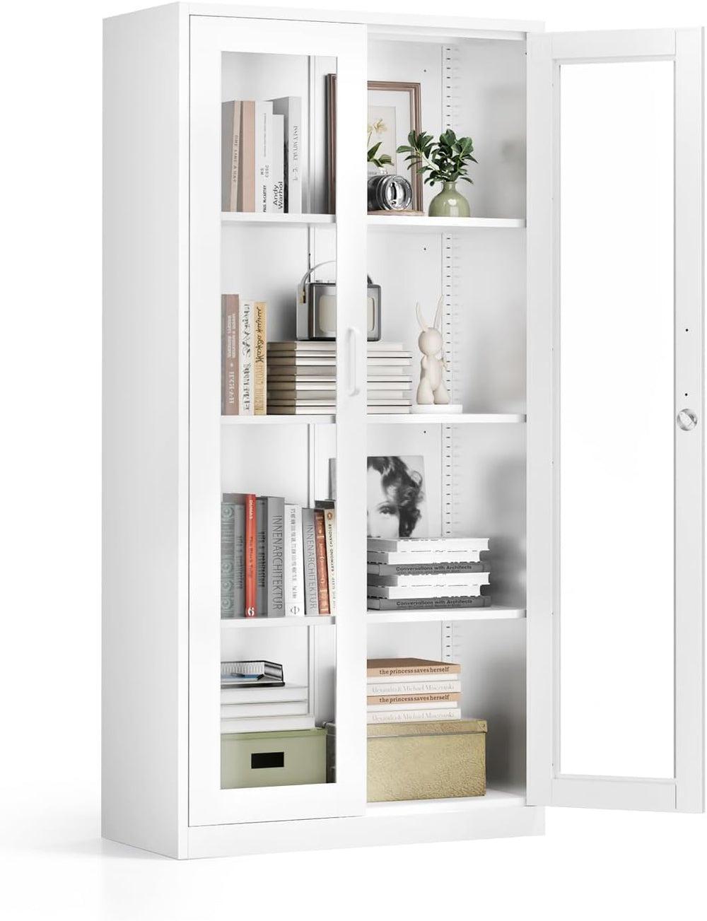 VINGLI Display Cabinet with Glass Doors & 3 Adjustable Shelves, 65" ...