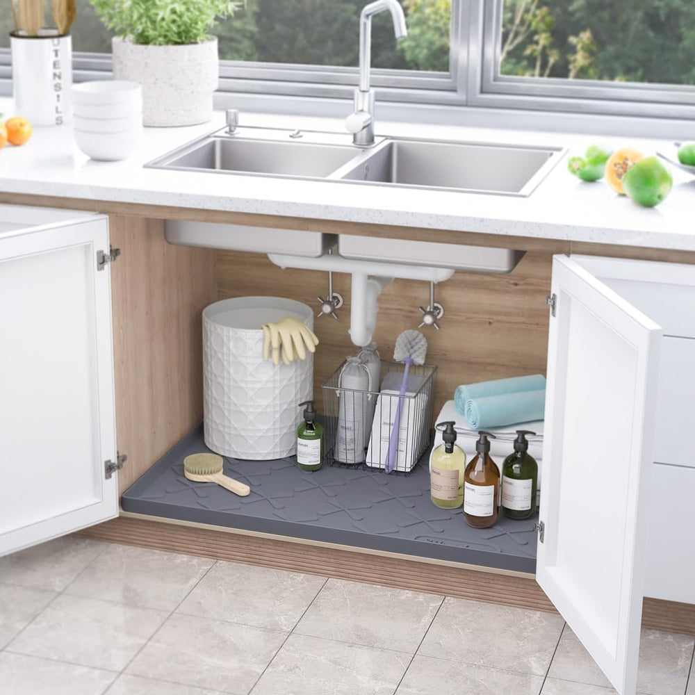 SIKADEER 34" x 19" Under Sink Mat Waterproof , Silicone Mat Kitchen...