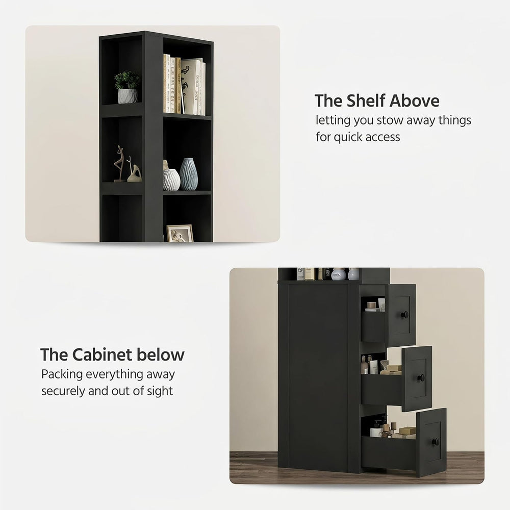 LAUSAINT HOME Tall Slim Storage Cabinet with 3 Drawers & Open Shelves, Na...