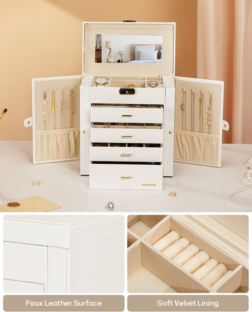 Homde Large Jewelry Box for Women: 5-Layer Organizer with Lock for Dresser