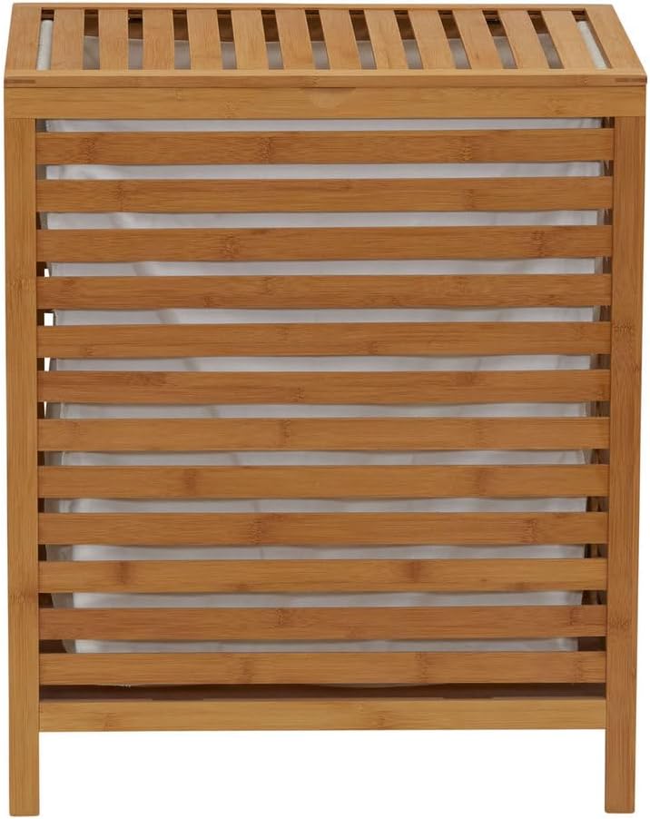 Household Essentials Bamboo Laundry Hamper, Slated Hamper with Natural Cotton...