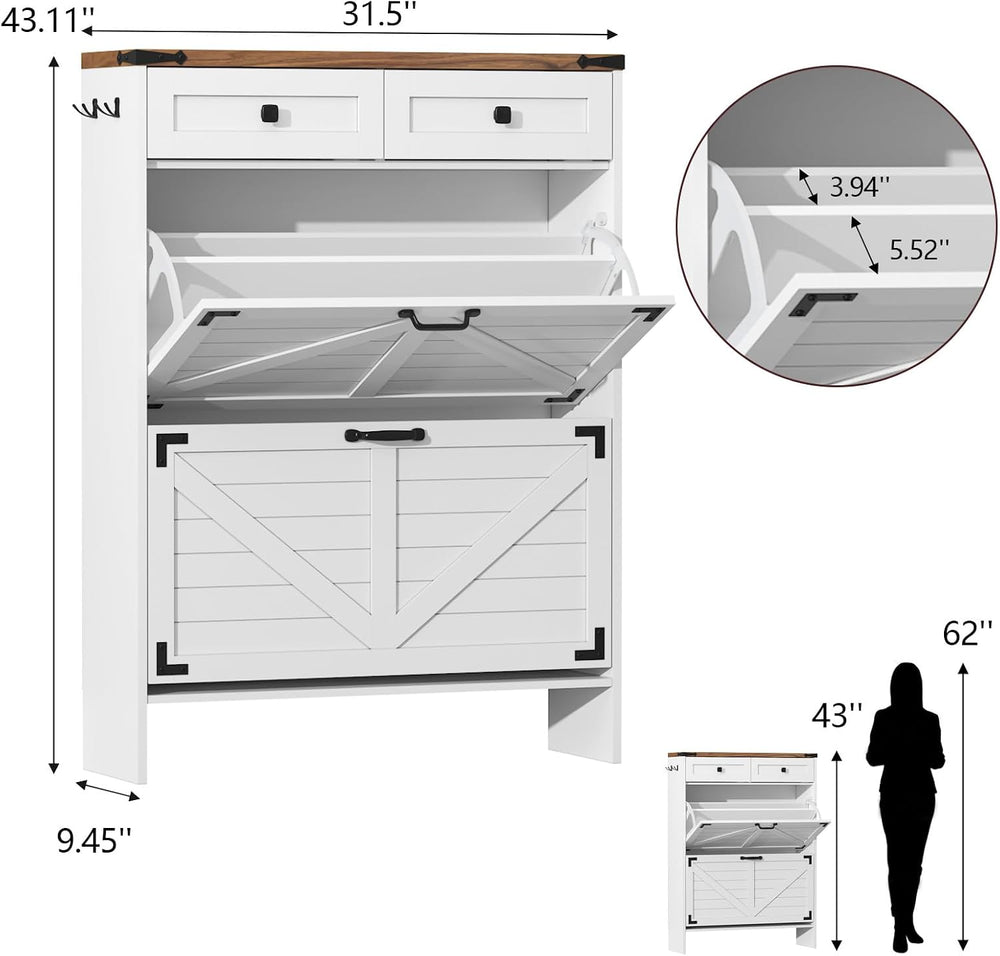 Shoe Cabinet with 2 Flip Drawers and Deodorizing Function, Hidden Shoe Storag...