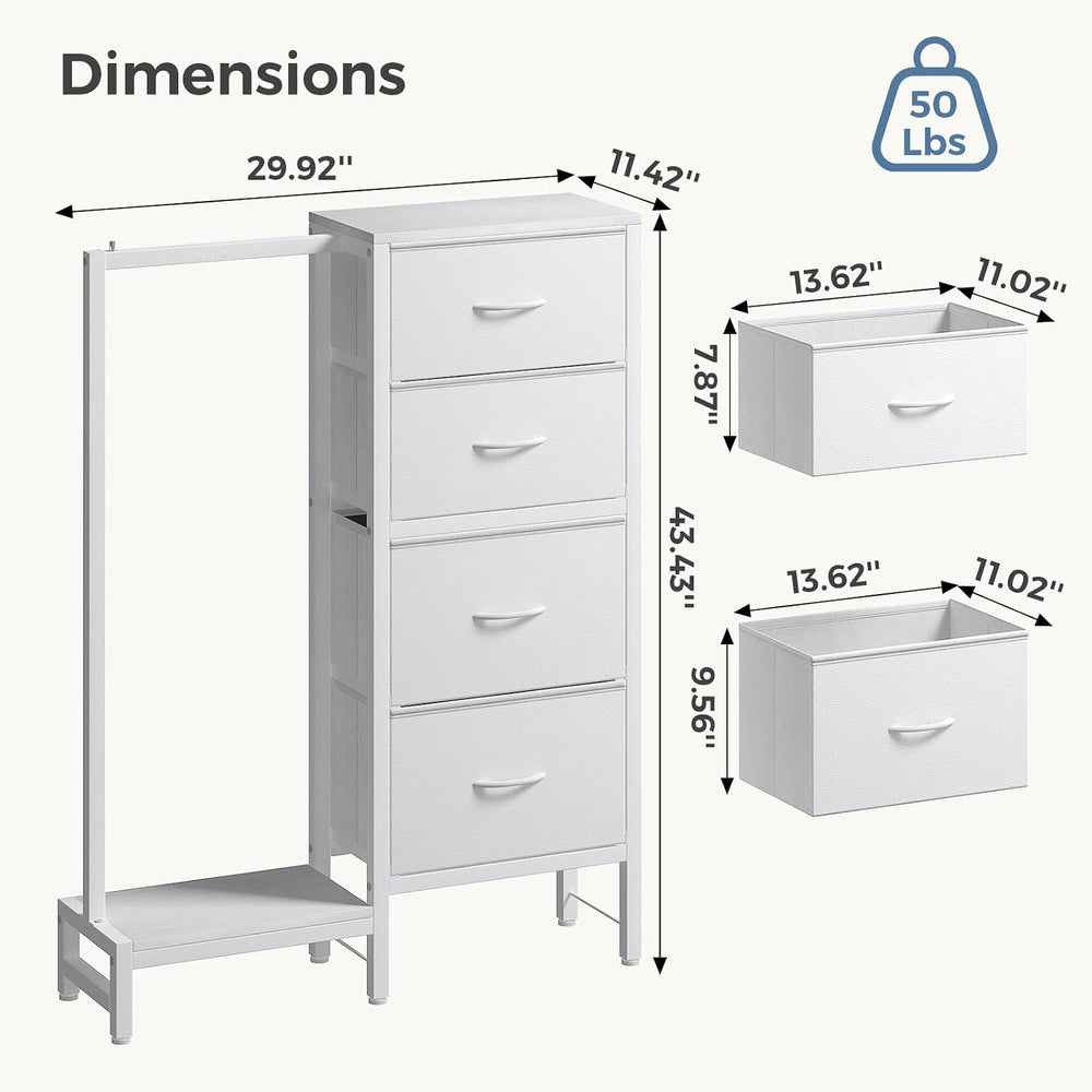 DUMOS Tall Dresser with Hanging Rack, 4 Drawer Dresser for Bedroom