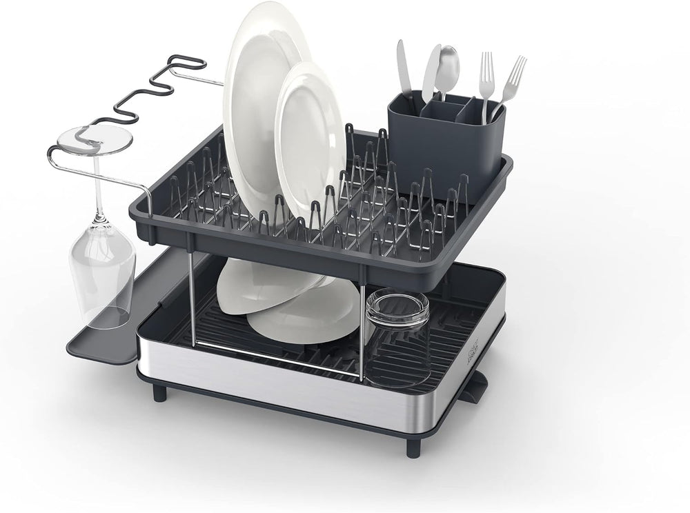 Joseph Joseph Dish Drying Rack with Wine Glass Holder - Space-Saving 2-Tier D...