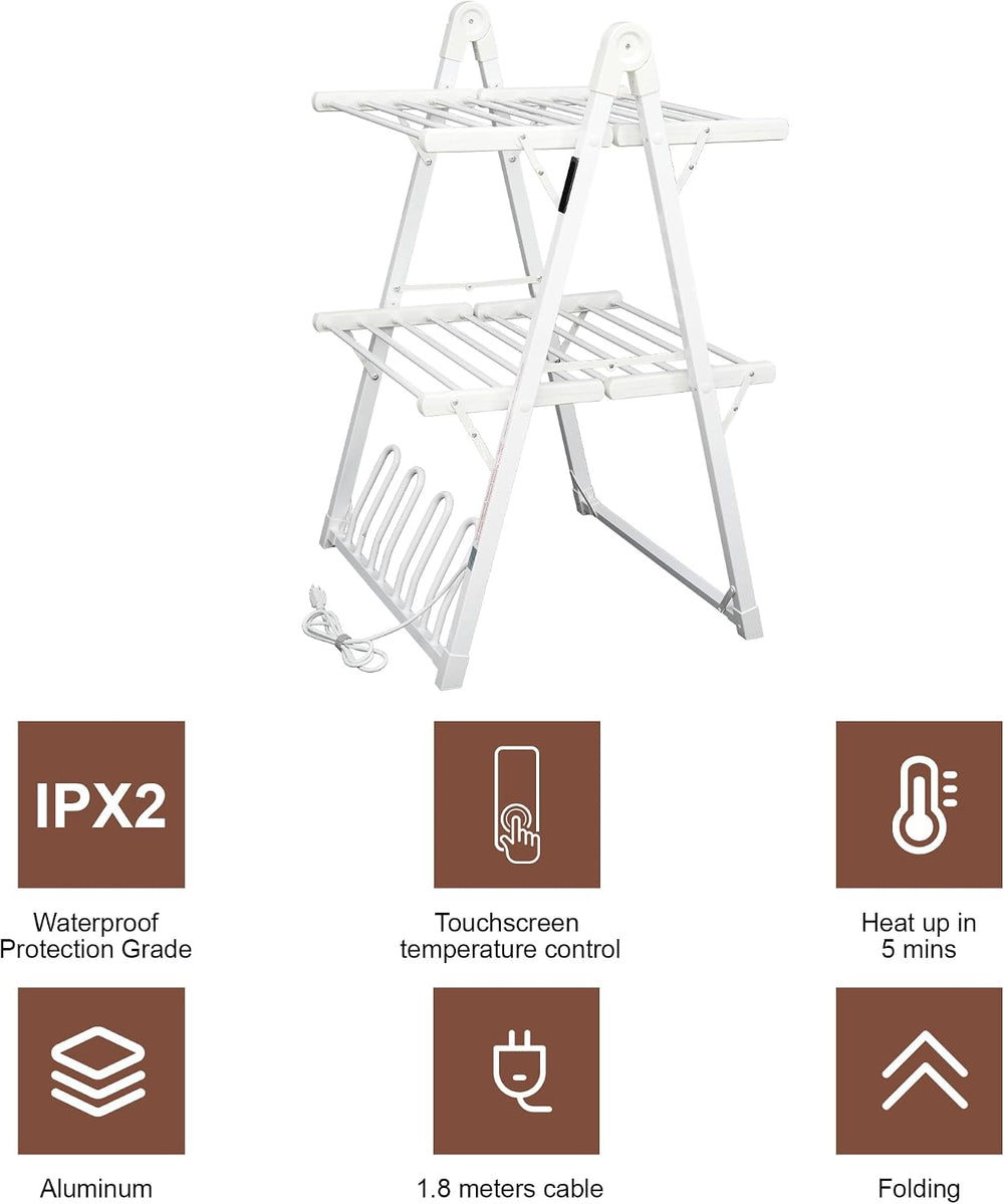 Heated Clothes Drying Rack Foldable Timer Shoes Socks,White