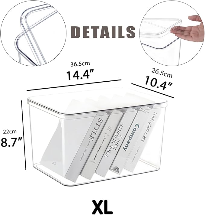 Clear plastic storage bins