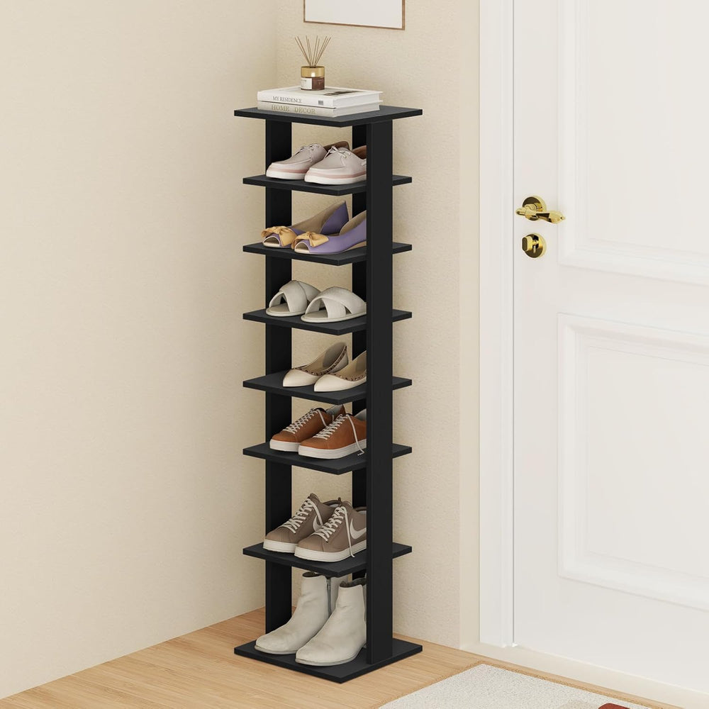 Tangkula 8-Tier Vertical Shoe Rack, Space-Saving Corner Shoe Organizer for 7 ...